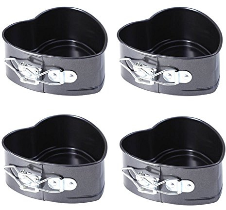 TXIN Love Heart Shape Springform Pan, Mini 4 Inches Non-Stick Carbon Steel Cake Pan Tin Mold Baking Cheese Bread Jelly Tray, Set of 4