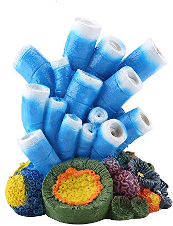 Garosa Aquarium Deko Korallen, Harz, Bunt, 13 x 15,5 cm, mit Luftblase Stein, Seestern Design