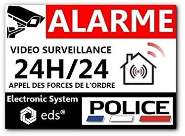 Stickers Alarme Vidéo Surveillance 24H/24 – Style Police – Lot de 8 Autocollants Dissuasion | Sécurité Maison, Garage, Commerce, Fenêtres & Portes | Résistant UV & Pluie