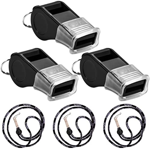 SUYAMI Sport Whistle with Lanyard, for Coach, Referee, Official (Black)