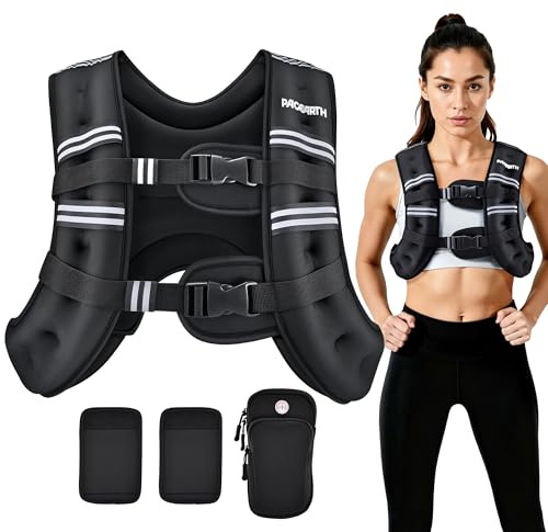 PACEARTH Gewichtsweste, 2,7 kg/5,4 kg/7,3 kg/11,3 kg/Gewichtsweste mit reflektierenden Streifen, Körpergewichtswesten verstellbar, für Männer, Frauen, Workout, Krafttraining, Laufen, Walking, Joggen