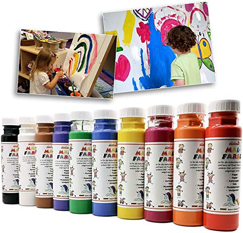 play malmit® Malfarbe Temperafarbe Bastelfarbe Schulmalfarbe Seidenmatt 10er Set je 250ml