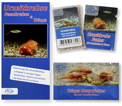 TTriops australiensis Ayers Rock (grün) Starterset Urzeitkrebs Eier, Futter | Zuchtansatz mit ca. 100 Eiern, Aufzuchtfutter, Hauptfutter, Zubehör und Anleitung; Nachfüllset, Triopszucht, Starter-Set