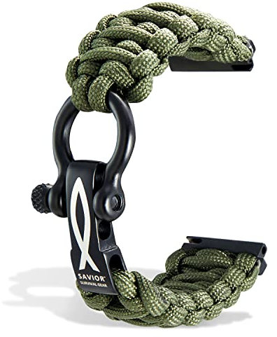 Savior Survival Gear Paracord 20 mm/22 mm klockarmband med snabbkoppling – män och kvinnor – rem kompatibel med olika smarta klockor, inklusive Galaxy (några), S3 Classic och Fenix 5, 20mm - Large,