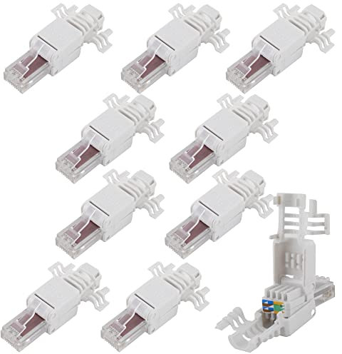 SeKi 10 x verktygsfri RJ45 nätverkskontakt CAT 6 UTP lämplig för installationskabel och patchkabel; fältkonfektionerbar LAN-kontakt för nätverkskabel Toolless kompatibel med CAT5, CAT7, CAT6a, DSL