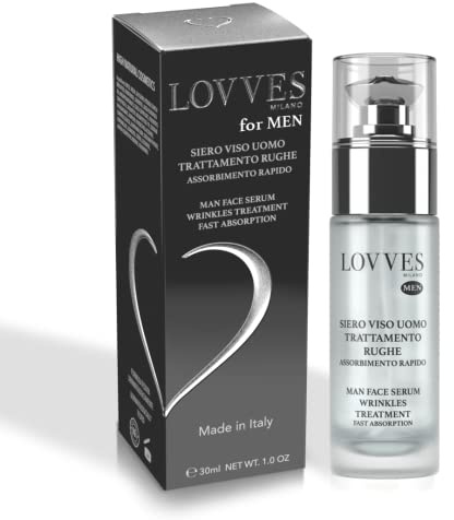 LOVVES Serum Antiarrugas Hombre, Alta Cosmética Natural, Estimula la Producción de Colágeno, Suavizante, para el tratamiento diario de la piel del rostro y contorno de ojos, bote de cristal de 30ml