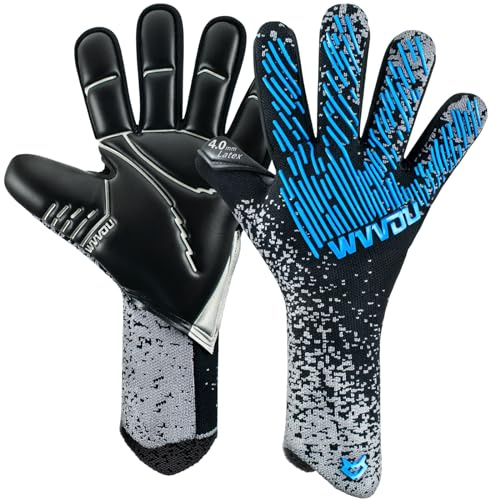 WVVOU Soccer Goalie Goalkeeper Gloves for Youth & Adult, Enhanced Latex Palm Grip, Breathable Knitted Fabric, Suitable for Game & Training, Blue, Size 10