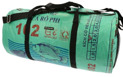 MoreThanHip Jumbo Weekender Fisch Grün - Große Reisetasche aus Recycelten Zementsäcke Weekendertasche Damen und Herren Sporttasche Duffle Bag Unisex - 55 x 27 x 27 cm