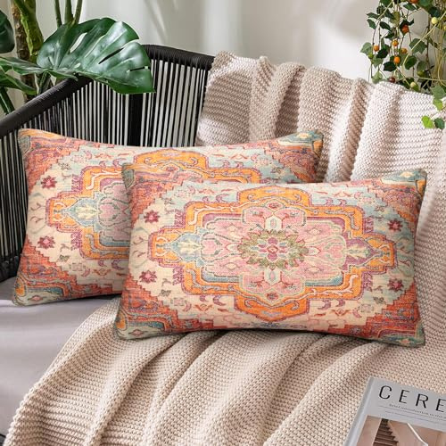 Chicamy 2 Piezas Fundas Cojín Naranja 30x50cm Boho Funda Cojín Sofa Retro Mandala Fundas de Almohada Etnico Turca Patrón Cojines Otoño Decorativos para Sofa Hogar Silla Cama Sala de Estar Invierno