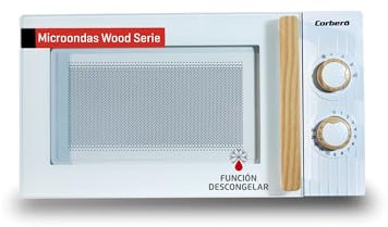 Corberó - Microondas | CMICG270WOODW | 20L | Potencia 700W | Descongelar | 5 Niveles de Potencia | Control Mecánico | Temporizador 35 Min | Plato Giratorio 255mm | Apertura con Pulsador | Blanco