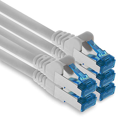 freiwerk 1,0 M - Cable de red CAT-6a, Ethernet, Lan y cable de parche RJ-45 SFTP 10GB/s - 5 piezas blanco