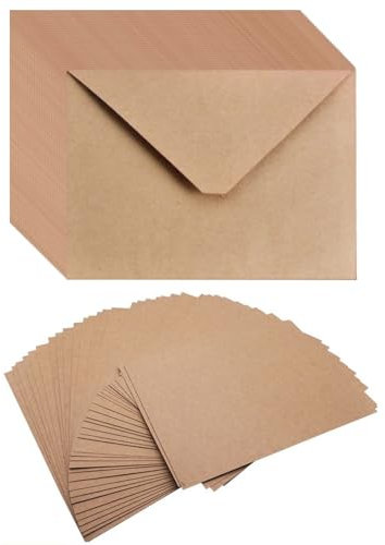 100 Kraftpapier Umschläge Doppelkarten Kraftpapier mit Umschlägen Vintage Kraftpapier Briefumschläge Blanko Falt-Karten Diy Einladungskarten Hochzeit & Geburtstag, Geschenk- & Grusskarten Set