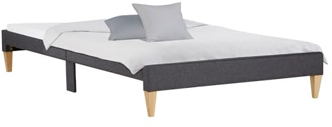 Homestyle4u Polsterbett 140x200 mit Matratze & Lattenrost – Grau | Futonbett-Stil, Stauraum ca. 20 cm, Bezug 100% Polyester, Bettgestell mit 6 Füßen aus Massivholz