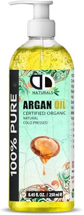 Argan Oil 100% Moroccan Pure Natural for Face & Body Rich in Vitamin E for Healthy Skin, Hair & Nails – No Parabens or SLS – Vegan, Cruelty-Free (250ml Pump)