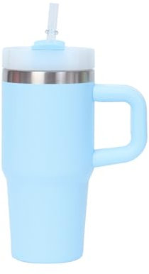 Borraccia termica da 400 ml in acciaio inox con manico e cannuccia, tazza termica da viaggio per caffè freddo caldo (blu)