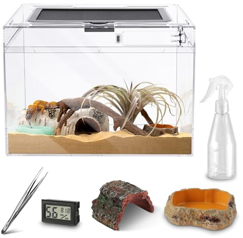 Mini Reptile Terrarium,20x20x20 cm Reptile Tank Top Sliding Door Screen