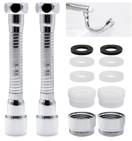 NVGFTG 2 Stück Wasserhahn-Verlängerung 14 cm mit Aufsatz, Schlauch 1/2 Zoll für Küchen, Bädern, Bars, Toilette mit Adapter