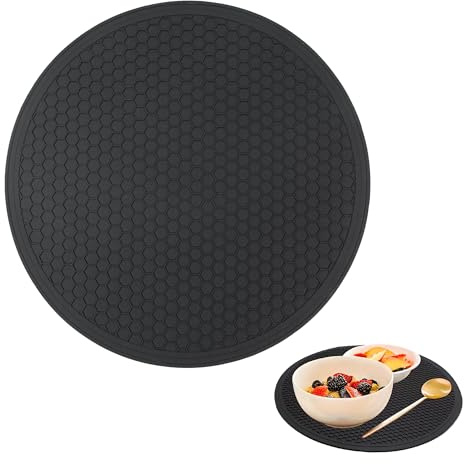 duozoanz Abtropfmatte Silikon Abtropfmatte Spüle,Spülbeckenmatte Geeignet für Spülen und Küchen Trocknen von Besteck,Hochtemperaturbeständiges Silikonmaterial,Runde Schwarze Wabe,30CM Durchmesser