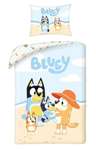 Bluey Family Enkelsäng Påslakan 140x200 + Örngott 100% Bomull Bingo Bandit