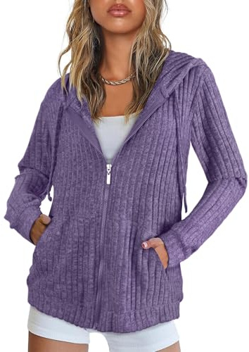 Flikity Women's Cardigans Zip Up Ladies Hoodies with Large Pockets | Hooded Cardigan Women Long Sleeve Tops Ladies Lightweight Jackets Casual Work Spring Summer Autumn Tunic Clothes M-3XL