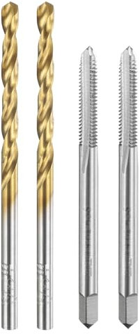 sourcing map Tap and Drill Bit Set, 2pcs M4 x 0.7 Metric Straight Flute Thread Screw Taps & 2pcs 3.3mm Twist Drill Bits, Uncoated/Titanium Coated HSS-6542 Tapping Threading Tool Kit