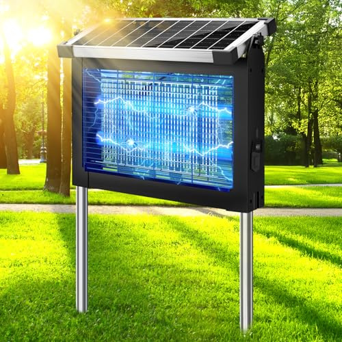 Dnenellr Mückenlampe Solar Outdoor für Aedes-Mücke, 4500V Insektenvernichter Outdoor, Automatikschalter, Wasserdicht, Mückenfalle Draußen Solar für Balkone, Gärten, Höfe, Parks