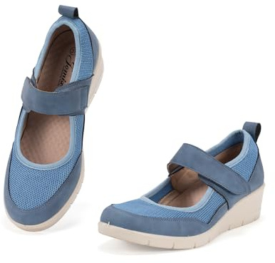 JOMIX Scarpe Diabetiche Donna Estive Strappo Ortopediche con Zeppa Casual Senza Lacci Ballerine Traspiranti Comode Antiscivolo Leggere da Anziani WCS250191 Blu 38