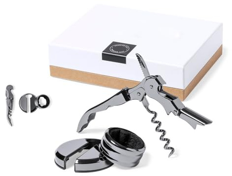 ADRI - Set de Vino Premium, Sacacorchos, Abridor, Recogegotas, Cortacápsulas de Acero Inoxidable,Set de vinos para regalar - Caja de Regalo