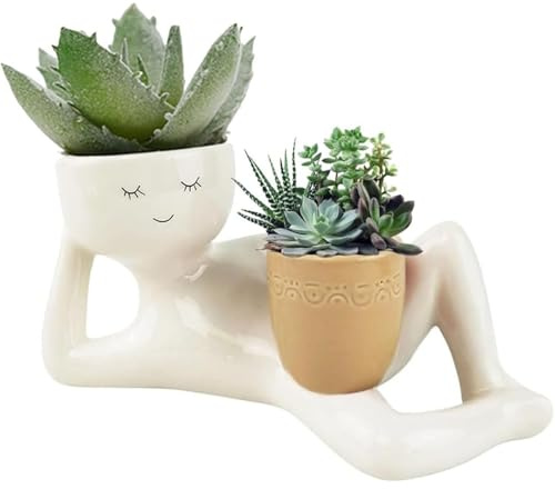 Ysaca Lazy Guy Pflanzgefäß, lustige Blumentöpfe, Sukkulenten-Blumentopf, Smily Face Pflanztopf für Pflanzen mit Drainage, für Innen- oder Außenpflanzen (Braun)
