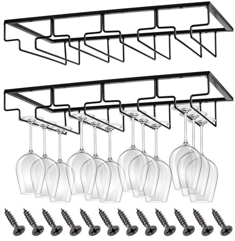 CIRULLI 2 Pezzi Scolabicchieri Portabicchieri, Porta Bicchieri da Vino Sospeso Con Viti, Calici Sotto Armadio per Tutti i Tipi di Calici - per Famiglia, Ristorante,Hotel,Appendiabiti in vetro