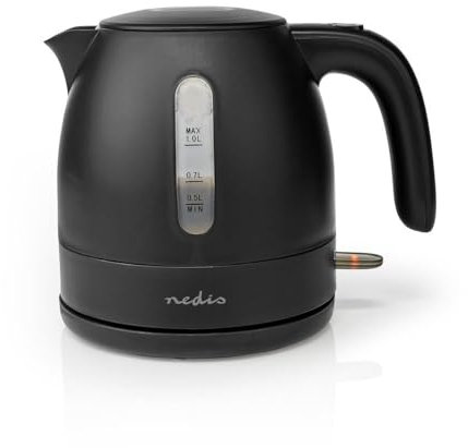 Nedis 1L Electric Kettle with Quick Boil Time, Boil-Dry Protection, 360° Cordless Base and Removable Filter, 2150W - Black
