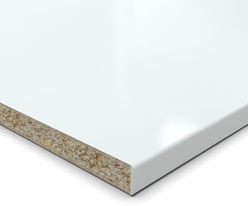 Pannello truciolato da 25 mm, bianco cristallo rivestito in resina melammina, lunghezza fino a 200 cm, pannelli decorativi con 2 mm, a scelta: 50 x 30 cm (bordo in ABS lato lungo)