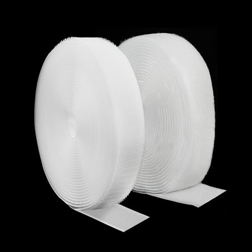 Klettband Klettverschluss zum Nähen Set, 20mm x 5m Klettband zum Aufnähen | Weiß, Wiederverwendbar, Extra Starke,Flausch & Hakenband für Kleidung, Heimtextilien, aus Nylon-Polyester