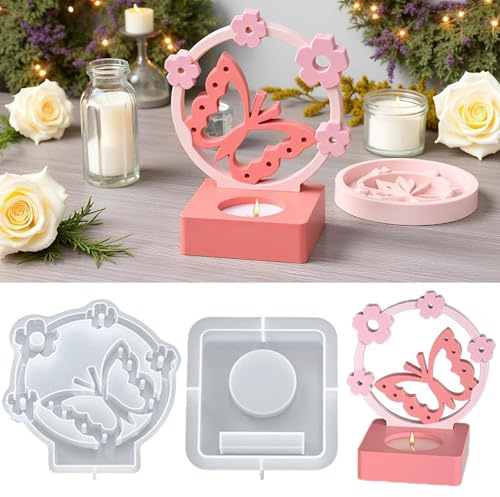 Tcdwla Moldes Para Velas,Moldes Silicona,Molde Silicona Navidad,Molde de Yeso Para Candelabro de Aromaterapia,Globo de TraccióN de Oso Regalo DIY Para Navidad, Halloween, Cumpleaños (Mariposa)