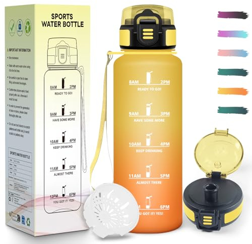 Mulbijeo Borraccia, Indicatore del Tempo, Borracce 1,5 Litri, A Prova di Perdite, Bottiglia Sportiva, senza BPA, Riutilizzabile, Bottiglia Acqua per Palestra, Lavoro, Campeggio, Escursionismo