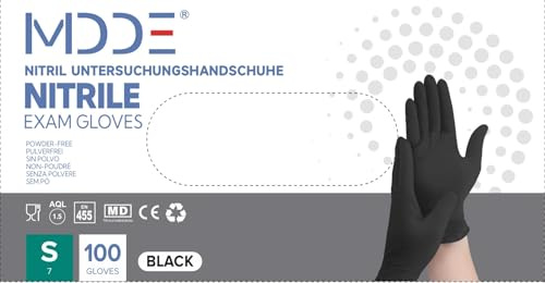 Einweghandschuhe, Einmalhandschuhe Nitril handschuhe, Untersuchungshandschuhe für medizinische, Lebensmittel, puderfrei, latexfrei, hypoallergen, Kosmetikerinnen (100, Schwarz, S)
