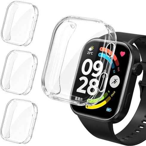 ivoler 3 stycken fodral med skyddsfolie för Xiaomi Redmi Watch 6/NFC, komplett skydd, stötsäkert reptåligt skyddshölje, ultratunt mjukt TPU-skärmskydd, transparent