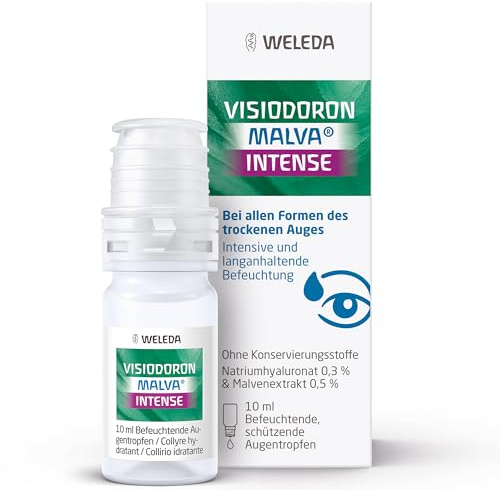 WELEDA Visiodoron Malva Intense, Hyaluron Augentropfen trockene Augen, 10ml | Bei chronischer Augentrockenheit & gereizten Augen, sofortige Linderung, ohne Konservierungsstoffe, Kontaktlinsen geeignet