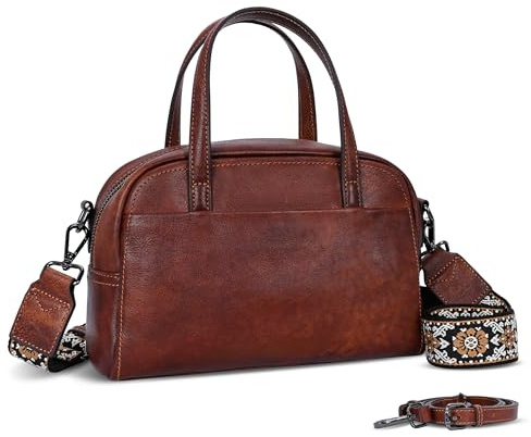 Iswee Crossbody Bags for Women Leather Shoulder Handbags with Top Handle Medium Size Satchel Travel Purse with Two Adjustable Straps (Brown)