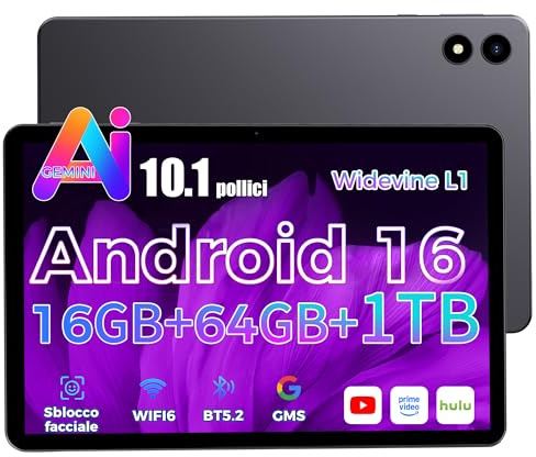 RebotAi 2026 Neuestes Tablet 10.1 Zoll Android 16 mit Gemini AI, 16GB RAM + 64GB ROM, GMS Widevine L1, WiFi 6 & BT 5.2, Dünn und leicht Tablet mit Gesichtserkennung