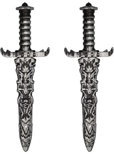 HORREX 2 Piezas Espada Pirata Pequeña, Daga Realista, Corta Espadas de Plata de Estilo Antiguo, Daga de Plástico no Picante para Halloween Fiestas Temáticas de Piratas Carnaval Cosplay