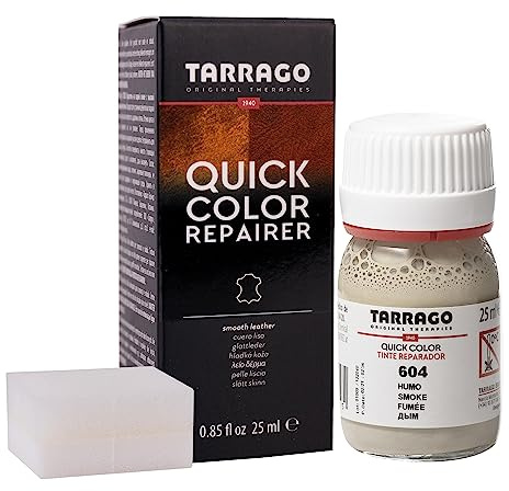 Tarrago | Quick Color 25 ml | Tintura per scarpe in pelle, pelle liscia e tela e accessori | Tintura ad asciugatura rapida che ripara e protegge le calzature da piccoli segni (fumo 604)
