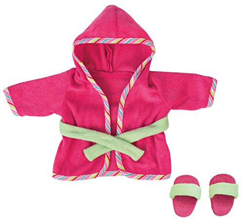 Bayer Design Puppenkleidung, Bademantel mit Schlappen für Puppen Circa 36-38 cm, Puppenzubehör, rosa, grün