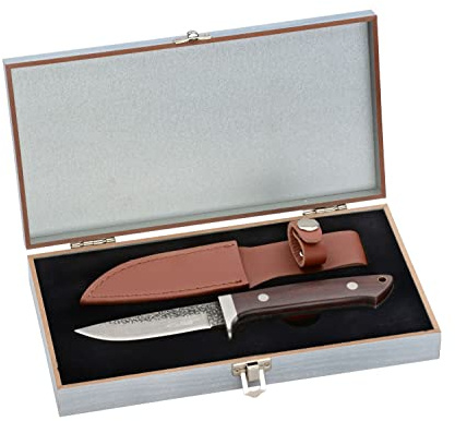 OLEIO Ganli Jagdmesser 9,5 cm Klinge, 67 Lagen Damaststahl & Rosenholzgriff