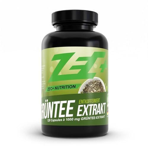 Zec+ Nutrition Grüntee Extrakt hochdosiert – 120 Kapseln mit 1000 mg natürlichem Grüner Tee Extrakt pro Kapsel, hoher EGCG–Anteil, reich an Antioxidantien & sekundären Pflanzenstoffen, Made in Germany