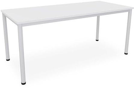 Schreibtisch in verschiedenen Größen und Farben, Konferenztisch graues Metallgestell, Stabiler Besprechungstisch Arbeitstisch, Bürotisch hauseigene Fertigung (B: 180 cm x T: 80 cm, Weiß)