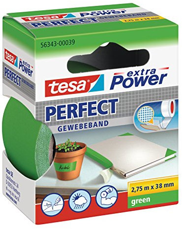 Tesa Extra Power Perfect - Biadesivo Rinforzato in Tessuto, Adatto per Riparazione, Fissaggio, Etichettatura e Rinforzo - Verde - 2,75 m x 38 mm