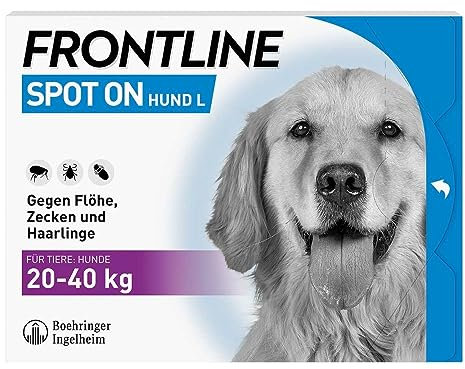 FRONTLINE Spot ON Hund L gegen Zecken, Flöhe & Haarlinge (große Hunde 20 bis 40 kg) - 3X Pipetten für bis zu 3 Monate Schutz - wasserfest