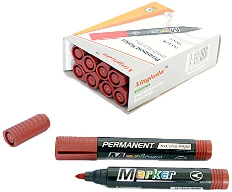 Sinoba 10er Pack Permanentmarker Textmarker Marker Stift | Rot | Wasserfest in verschiedenen Farben. Rundspitze für Karton, Glas, Metall und Kunststoff, schnell trocknend