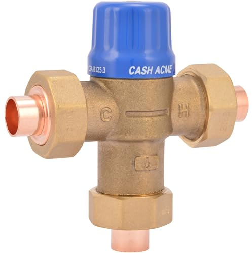 Cash Acme 1/2 Inch HG110-D Sweat Thermostatic Mixing Valve with Barb Connections and Integral Checks, Brass Plumbing Fitting, 24501